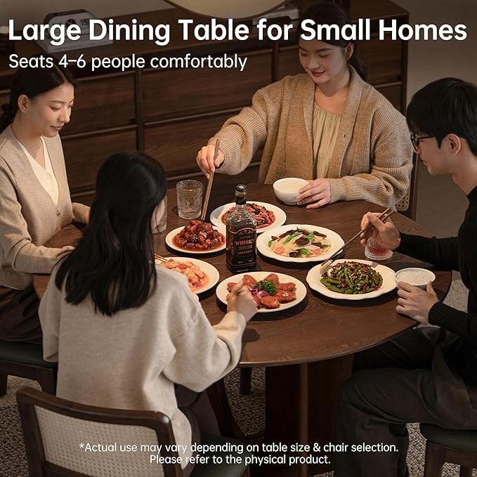 YESWOOD 43.3’’ Round Dining Table for 4-6, 100% Solid Wood Kitchen Table with U-Shaped Pedestal Base, Farmhouse Circle Modern Dinner Table for Dining Room, Living Room (Imported Ash Wood, Walnut)