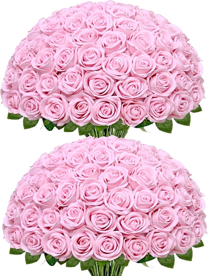 Waipfaru 100 Pcs Pink Roses, Fake Roses Artificial Velet Flowers for Valentines Mothers Day Wedding Centerpieces Decor (Pink)