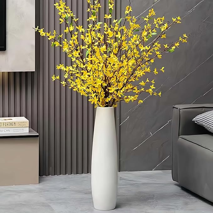 Ceramic White Floor Vase 17.7 Inches Tall Flower Holder Decorative Large Vases for Table Centerpieces Shelf Home Decor Living Room Branches Sky-Dried Flower Arrangement Simple Decorative