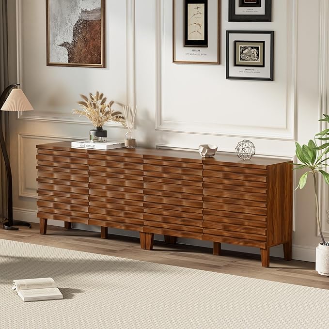 UEV Solid Wood Face 6 Drawer Dresser,Mid Century Modern Dresser with Chest,Flutted Chest of Drawers with Moire Patten for Bedroom, Living Room (Natural Wood)