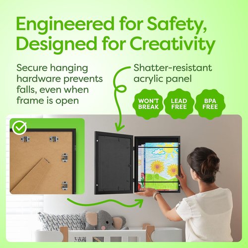 JOYSPECTIVE® Kids Artwork Frames - Changeable No-Drill Display for 130+ Art Projects | Easy-Swap Black 2-Pack