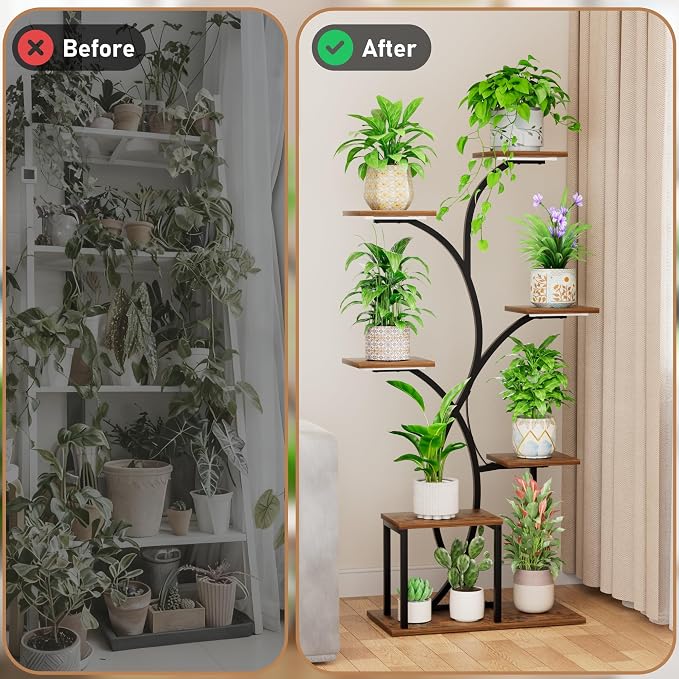 HAVLOTII Indoor Plant Stand with 4 Grow Lights - 7 Tiered Plant Shelf for Indoor Plants, 52" Metal Corner Plant Shelves for Indoor Growing - Lighted Plant Holders for Patio, Room, Home and Balcony