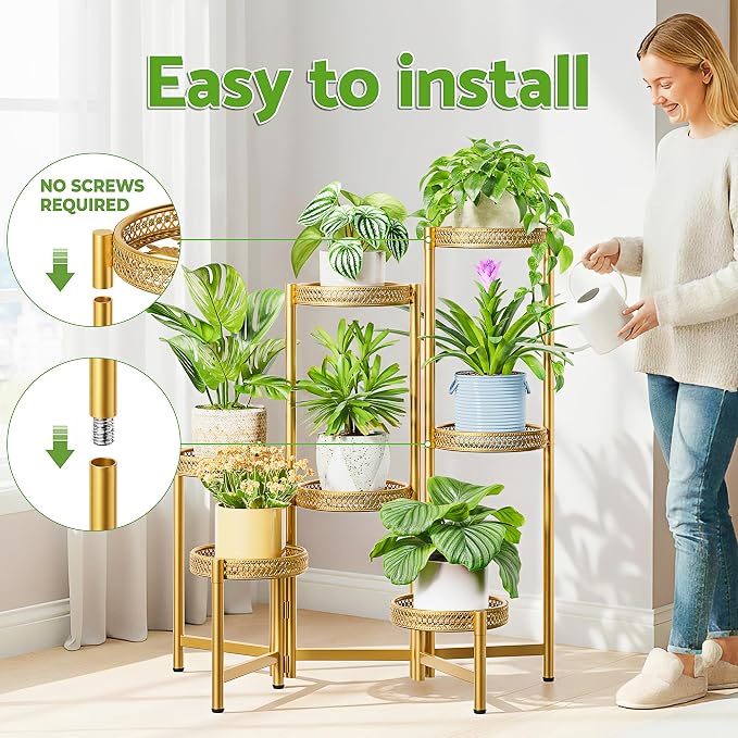 7 Tiered Metal Corner Plant Stand Indoor Outdoor, Tall Large Folding Rack with Rust Proof 10 Inch Wide Tray, Heavy Duty Flower Shelf for Multiple Plants for Patio - GoldWave