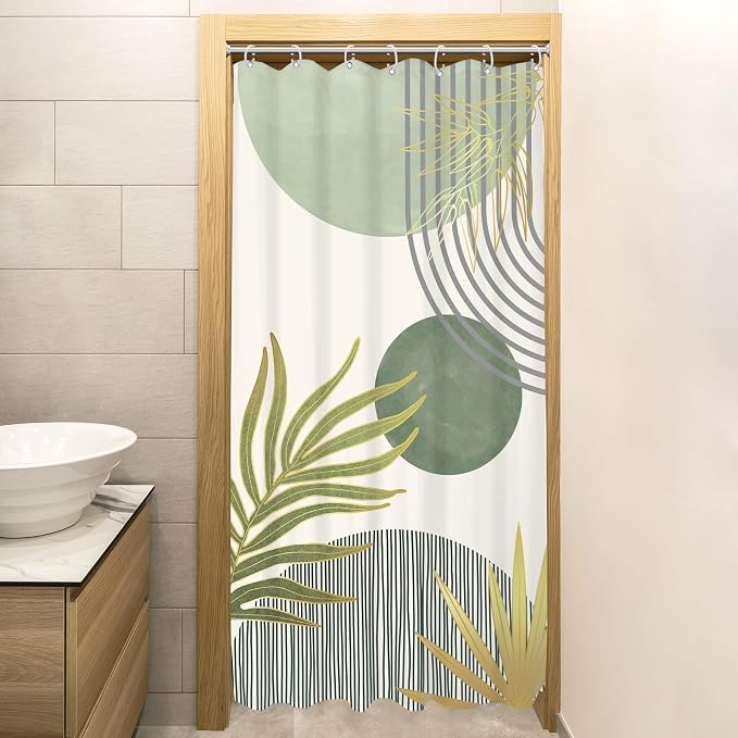 KOMLLEX Mid Century Mint Green Boho Shower Curtain for Bathroom Decor 36Wx72H Inches Small Stall Rv Half Modern Abstract Minimalist Geometric Arch Fabric Waterproof Polyester 7 Pack Hooks Pack Hooks