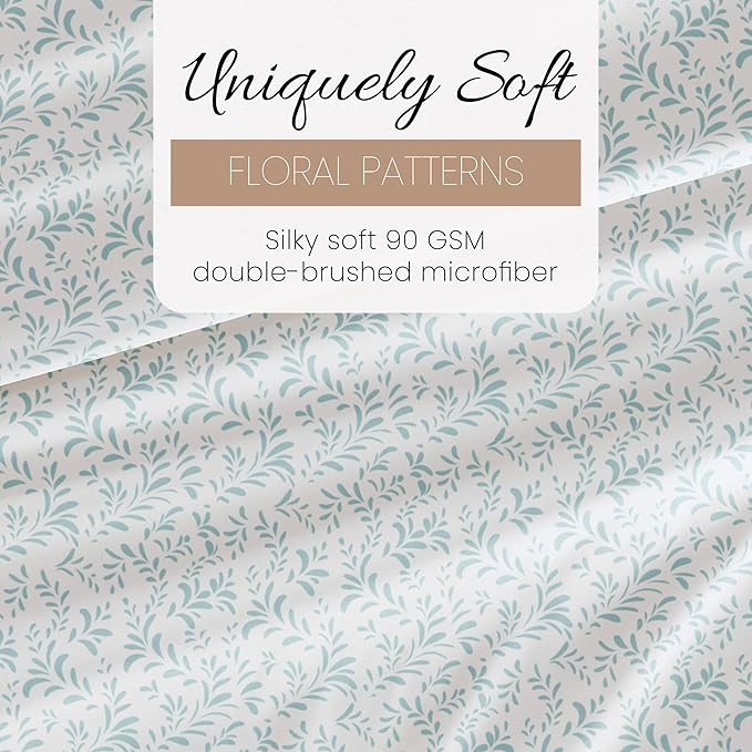 Linen Market Double-Brushed Patterned Microfiber California King Sheet Set 4 Piece – Oeko-TEX Certified Ultra Soft & Wrinkle-Free - 16" Deep Pocket Sheets Easy Care Cal-King Size - Vines Light Blue