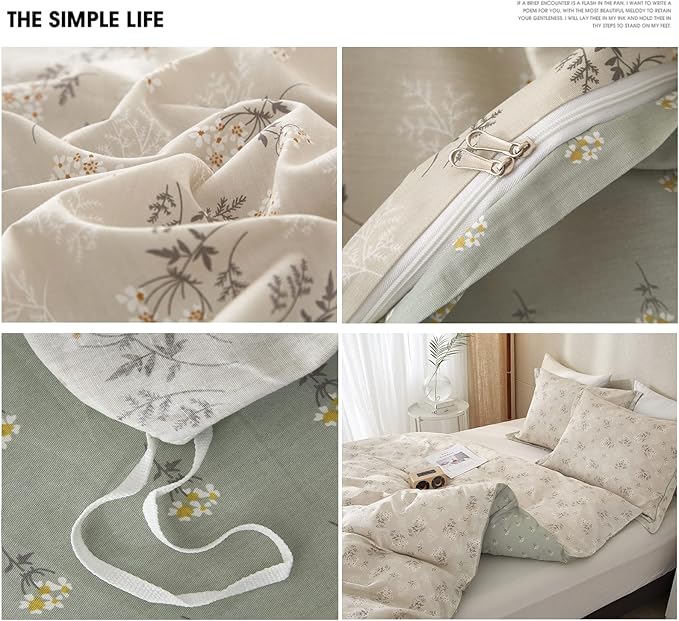 HighBuy Boho Cotton Floral Printed Pattern Bedding Set Twin for Kids Girls Garden Cute Comforter Quilt Duvet Covers with Zipper Closure Lightweight Soft Cottagecore Duvet Cover Sets Reversible