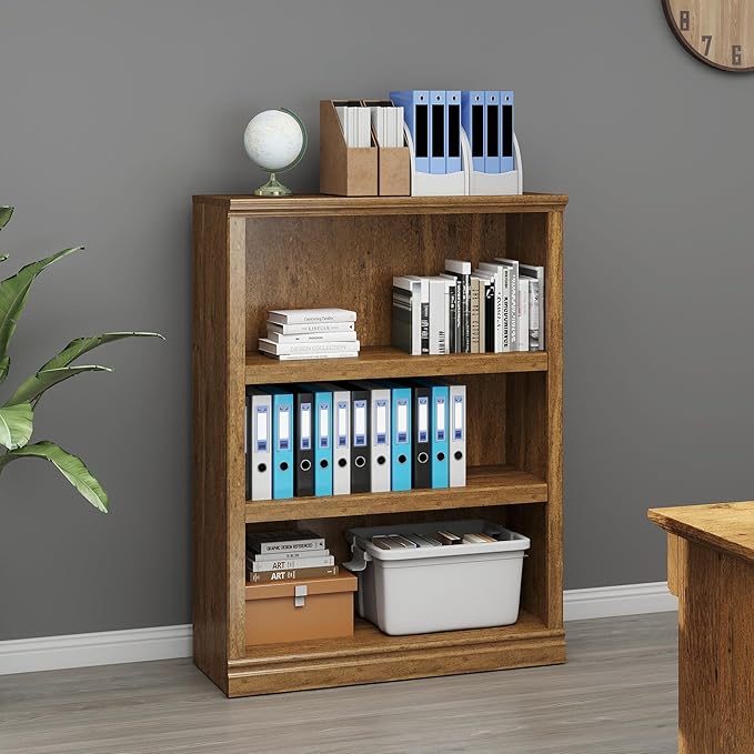 43 in Tall Bookcase, 3-Tier Bookshelf Open Storage, 33 inch Wide Floor Standing Indoor Furniture, Book Cases for Home School Library Office Bedroom Kids, Vintage Oak 3 Tiers