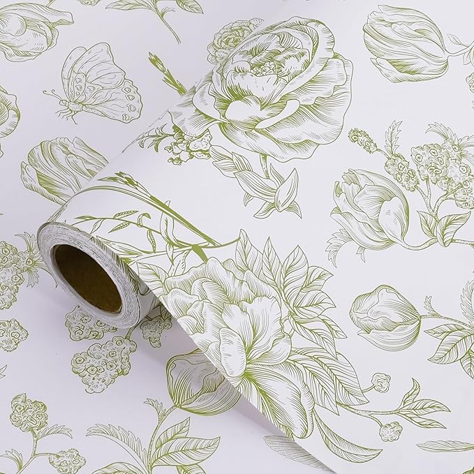 RayofSun Green Floral Wrapping Paper Roll 17 in x 32 ft Mini Roll Vintage Toile Flower Gift Wrap Paper for All Occasion Wedding Birthday Bridal Shower Party Baby Shower Christmas