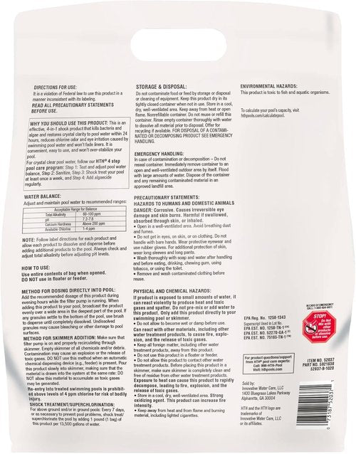 HTH 52037R Pool Care Shock - Advanced Cal Hypo Formula for Crystal Clear Water | 1lb (12 Pack)