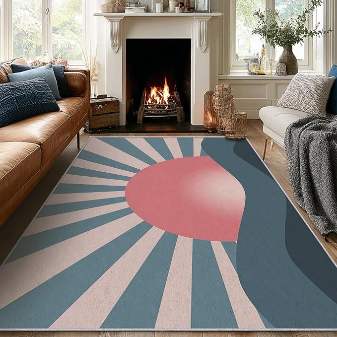 Boho Sun Rugs 3x4, Mid Century Modern Abstract Washable 3 x 4 Area Rug for Living Room, Bedroom, Low Pile Non Slip Stain Resistant Carpet, Mid Century Home Decor Accessories & M861