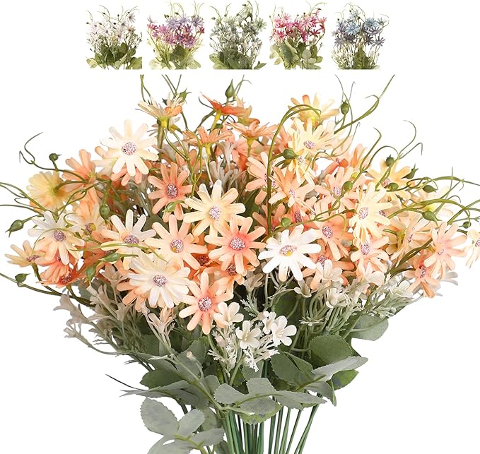 Artificial Flowers Wildflowers Silk Daisy Spring Fake Daisies Decoration Summer UV Resistant Colorful Mixed Bundles Faux Greenery Outdoor Plant Stem Filler for Home Decor Indoor Floral Arrangements