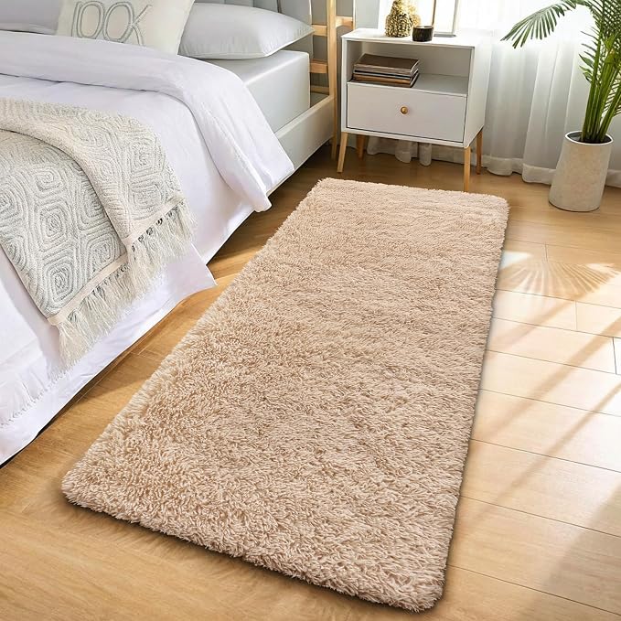 OLANLY 2x6 Machine Washable Runner Rugs for Hallway, Soft Fluffy Shaggy Bedside Rugs for Bedroom, Living Room, Indoor Floor Carpet for Kids Girls and Boys, Nursery Rooms, Home Decor Aesthetic, Beige