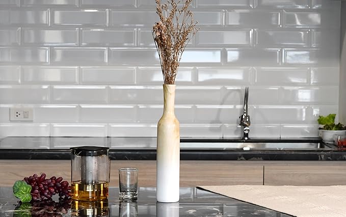 AeraVida Sophisticated Hand-Carved Light Brown and White Ombre Wooden Flower Vase| Modern Farmhouse Home Décor | Handicraft Kitchen Bedroom Living Room Home Decoration