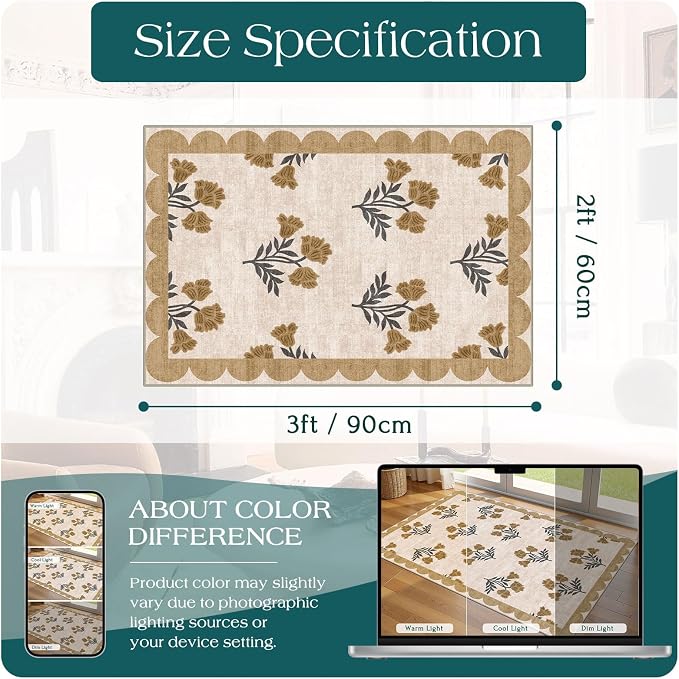 Front Door Mat Outside Entrance - 2x3 Spring Floral Non-Slip Washable Doormat Indoor Outdoor Door Mat Beige Vintage Farmhouse Entry Rug Small Throw Rugs for Entryway Kitchen Front Porch Decor