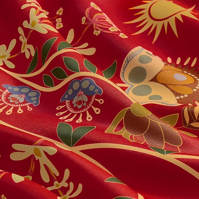 XiDi Red Floral Curtains 102 Inches Long 2 Panels 100% Blackout Vintage Botanical Leaf Patterned Curtains for Living Room Bedroom Thermal Insulated Room Darkening Luxury Colorful Drapes Grommet 52x102