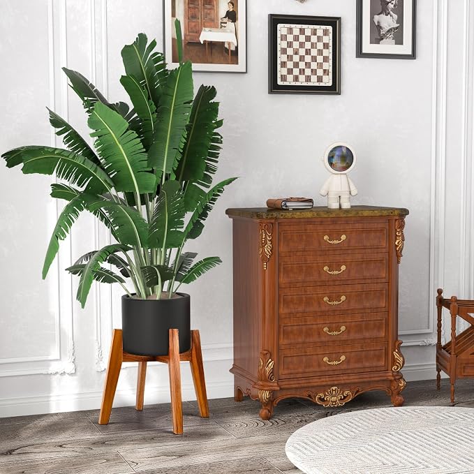 RAINBLELAND Acacia Wood Plant Stand for 9 Inch Pots, Mid Century Modern Indoor Plant Stand, Solid Hardwood, Non-Adjustable Flower Pot Holder for Home and Patio Décor