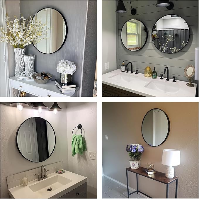 Oruii Round Mirror 30 inch, Large Black Circle Mirror Metal Frame, Large Black Circular Mirrors for Living Room, Dining Room, Entryway, Hallway, Foyer, Bathroom, Wall