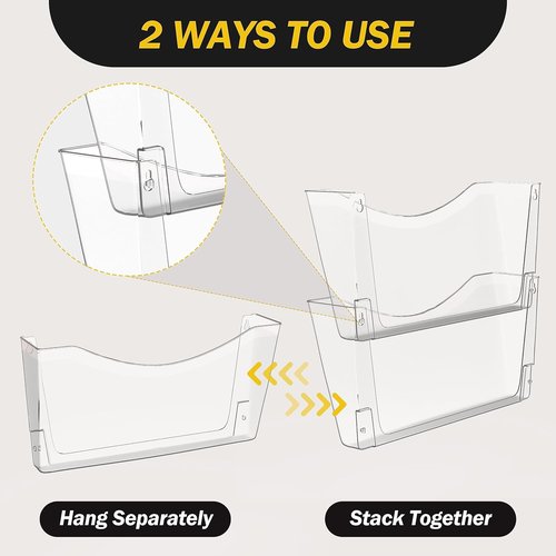 Kuntine.B Clear Single Pocket File Holder - 3 Pack Wall Organizer for Mails & Magazines | Office & Home Use