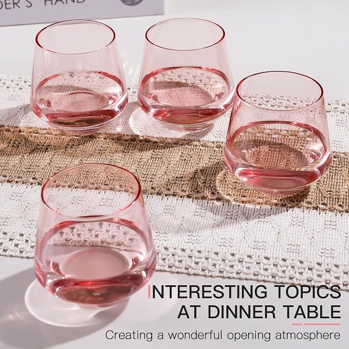 Pink Stemless Wine Glass Set of 6-14oz Wine Glasses, Stemless Drinking Glasses for Wine, Cocktails & Beverages - Elegant Glassware for Home, Bar & Holiday Use
