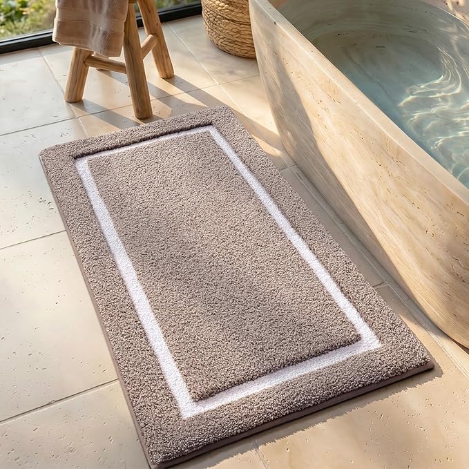 Color&Geometry Extra Soft Bathroom Rugs 30x20, Absorbent Microfiber Bath Rug, Non-Slip Bathroom mat, Washable Plush Bath Mats for Bathroom, Shower, Bathtub, Laundry, Taupe White