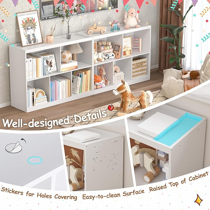 Toy Storage Organizer, 5-Section Kids Bookcase with Raised Edge, Children's Toy Shelf Cabinet for Playroom Bedroom Daycare Nursery School, Montessori Bookshelf for Boys & Girls (2-Tiers)