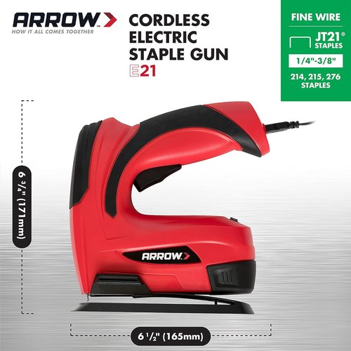 Arrow Fastener E21 Cordless Electric Staple Gun - Lightweight & Versatile | Black/Red Finish