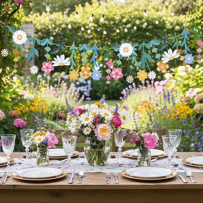 Wildflower Garland Flower Banner for Wildflower Party Decorations Floral Daisy Banner for Spring Party Supplies Baby Shower Decor Birthday Tea Party Decorations Wedding Decor