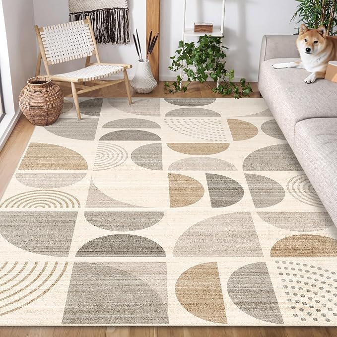 MUJOO 5x7 Area Rugs Boho,Washable Rugs for Living Room Bedroom Dining Room,Large Throw Floor Carpet Non Slip Soft Modern Abstract Bohemian Neutral Beige