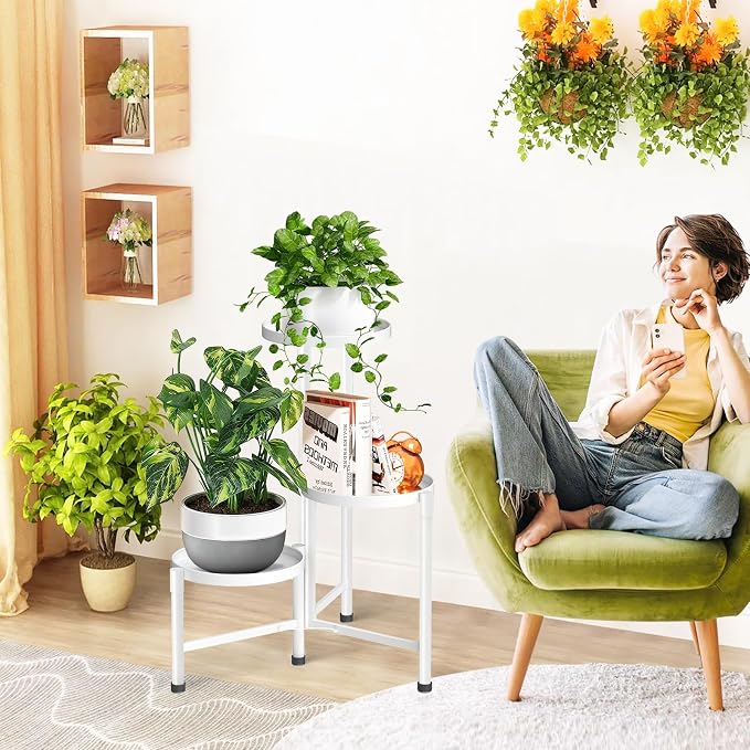 3 Tier Metal Corner Plant Stand Indoor Outdoor, Heightened widened 30 in Tall Multiple Flower Pot Display Holder, Iron Plant Rack Organizer for Living Room Garden Patio Balcony Office White