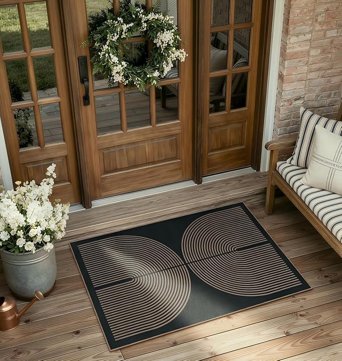 Lahome Enfys Rainbow Outdoor Mats for Front Door, 2x3 Small Washable Kitchen Rugs, Farmhouse Neutral Throw Rug Non Slip Non Shedding Indoor Outdoor Carpet for Entryway Foyer