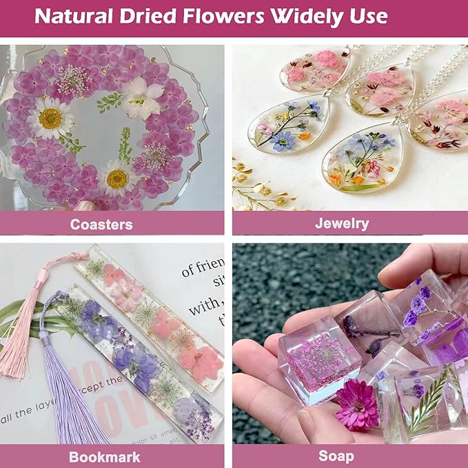 30Pcs Dried Pressed Natural Flowers for Resin Molds Real Pressed Flowers Dry Leaves Bulk Natural Herbs Kit for DIY Scrapbooking Art Crafts Jewelry Molds Candle Soap Making Nails Decor (Pink)