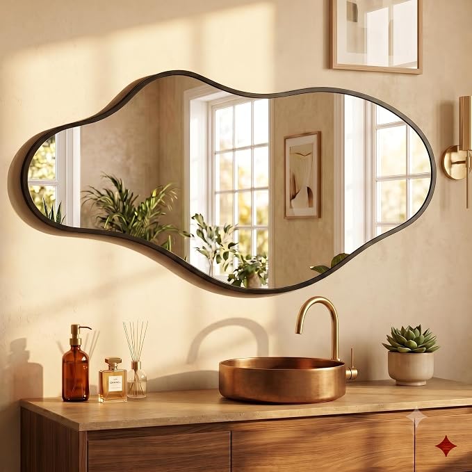 Dorlicecass Bathroom Mirrors for Over Sink - Long Wall Mirrors Decorative 24"x 43" Asymmetrical Abstract Aviation Aluminum Alloy Frame Unique for Bedroom, Living Room, Cloakroom, Entryway Black