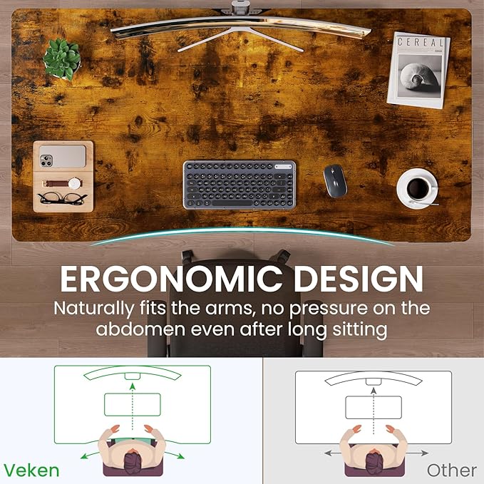 Veken 63 x 28 Inch Electric Standing Desk with Adjustable Height, Sit to Stand Computer Table for Study, Work or Gaming, Home Office Desk Brown