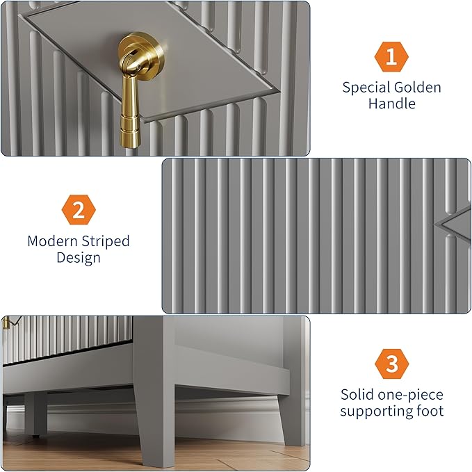 GarveeHome Fluted Dresser for Bedroom, 47.2 Inch Wide 6-Drawer Wood Dresser, Modern Chest of Drawers, Storage Organizer Cabinet for Living Room, Hallway, Entryway, Grey