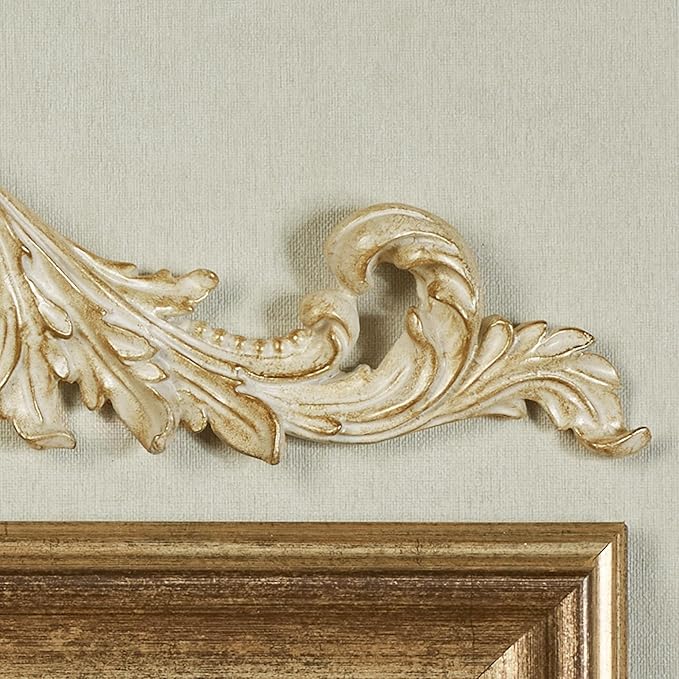 Salvatar Wall Art Topper | Wide Picture Design | Ivory and Metallic Gold Finish | Openwork Acanthus Leaf Scrolls with Ornate Fleur De Lis | Hang Alone or Above Artwork or Framed Family Photographs
