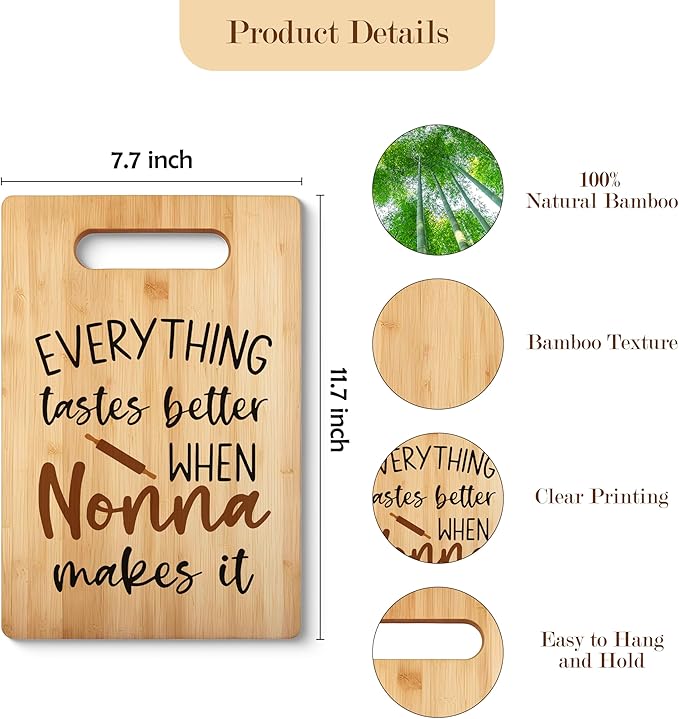 Nonna Cutting Board, Grandma Cutting Board Gifts For Nonna,Mother's Day Kitchen Gifts for Mom from Daughters Sons Kids, Grandma Kitchen Gifts, Nonna's Kitchen Decorative Bamboo Chopping Board