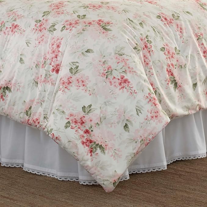 Laura Ashley - Queen Comforter Set, Plush Velour Micromink Face Bedding with Soft Cotton Reverse, Medium Weight for Year Round Use, 3 Piece Bed Set with Matching Pillowcases (Wisteria Pink)