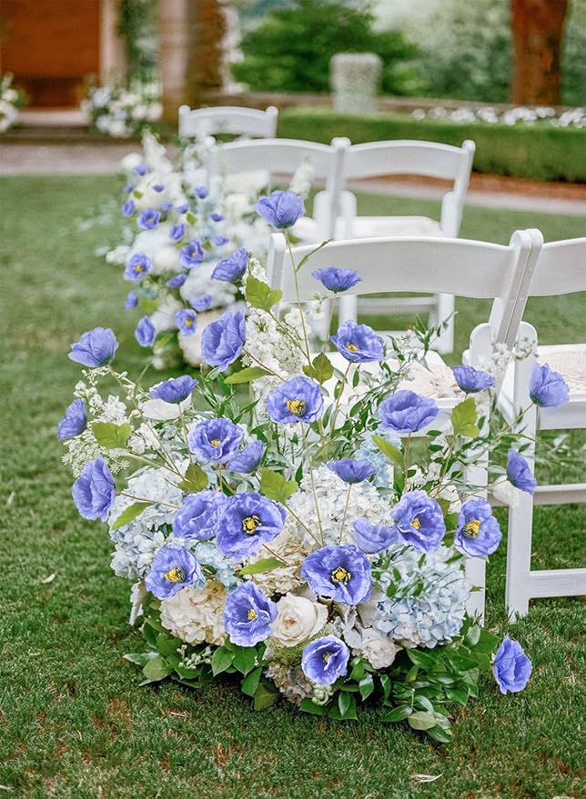 6PCS Poppy Artificial Flowers Silk Flowers 32in Artificial Poppies Royal Blue Flowers for Wedding Home Party Table Centerpiece Arrangement Decoration (Royal Blue)