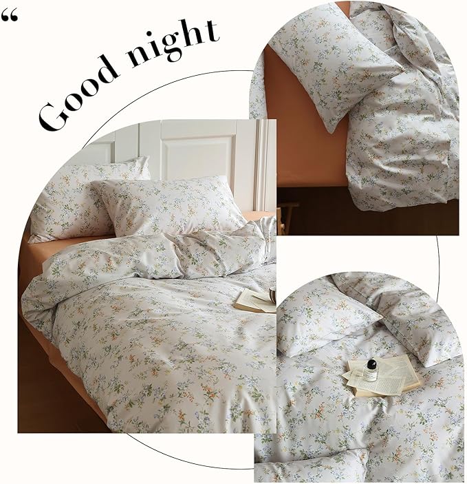 LifeTB Vintage Floral Duvet Cover Set Queen 100% Cotton Girls Garden Style Blossom Flower Comforter Cover Botanical Cottagecore Style Duvet Cover with 2 Pillowcases Farmhouse Bedding Set