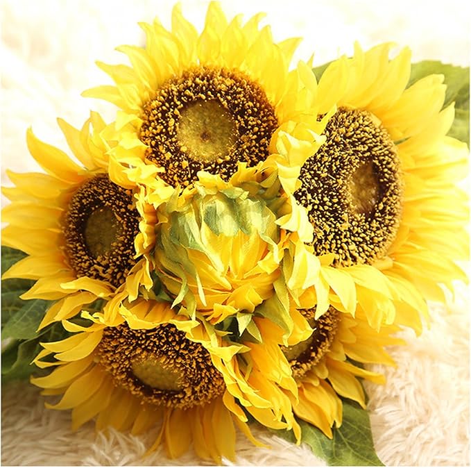 Bringsine Sunflowers Artificial Flowers Bouquet for Home Decoration Wedding Decor Silk Bride Holding Floral Decors