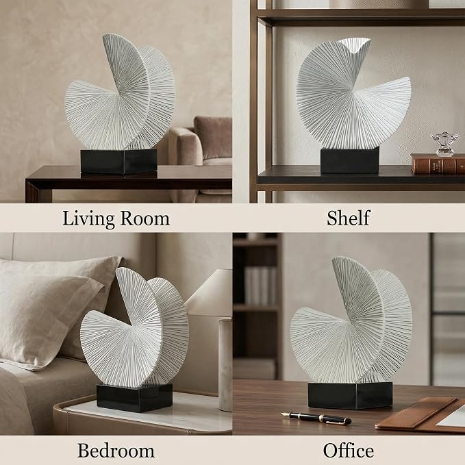 Minimalist Gray Sculpture Home Decor, Nature Inspired Decorative Statue with Black Base - Contemporary Desk Art Decor for Tabletop, Living Room, Shelf, Office - Unique Housewarming Gift