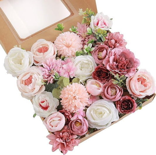 Artificial Flowers Combo, Fake Flowers for DIY Tables Centerpieces Baby Shower Bridal Shower Wedding Bouquet Arrangements Party Candle Holder Cake Decor Flower Home Decorations