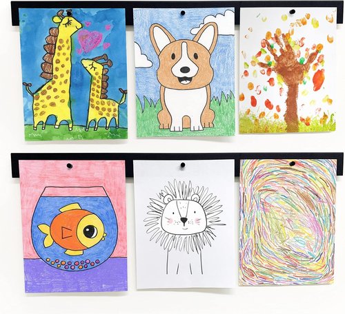 Mitus Picture Hanging System - Magnetic Artwork Frame for Kids - 28" Black Bar (Set of 2)