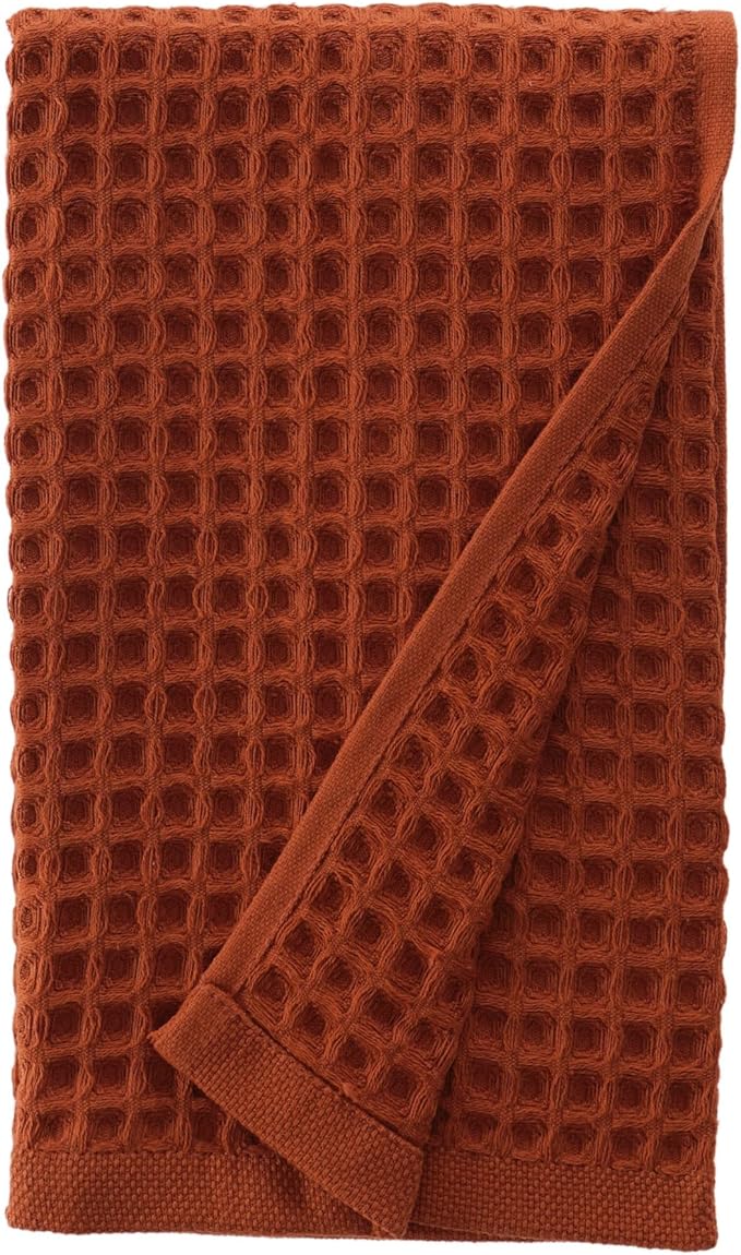 sea me at home Waffle Hand Towel – 100% Turkish Cotton, Quick-Dry, Soft and Absorbent Bathroom Towel (Terra)