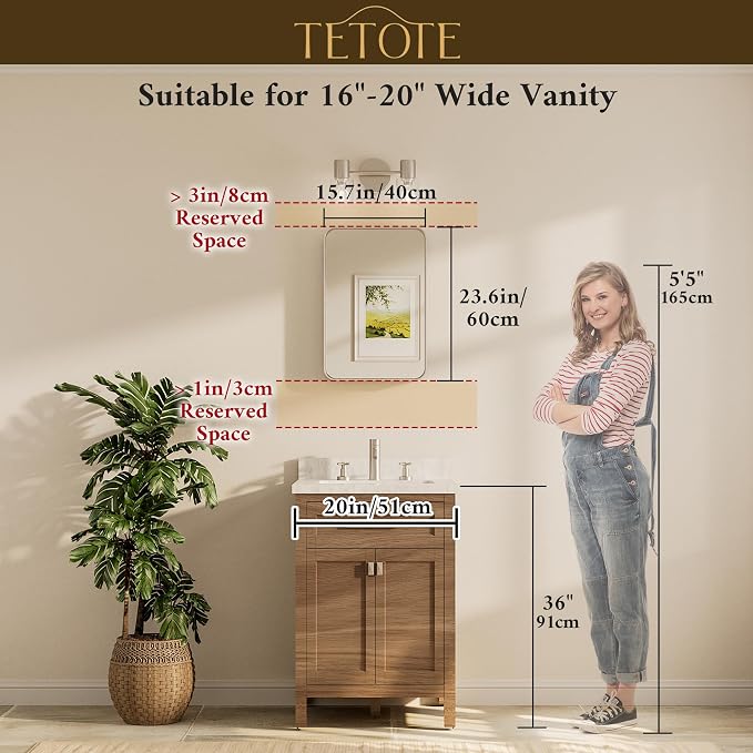 TETOTE Brushed Nickel Bathroom Mirror 16 x 24 Inch for Vanity Metal Framed Mirror Modern Farmhouse for Living Room Entryway(Horizontal/Vertical)