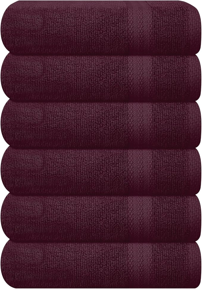 GLAMBURG Ultra Soft 6-Piece Hand Towel Set 16x28-100% Ringspun Cotton - Durable & Highly Absorbent Hand Towels - Ideal for use in Bathroom, Kitchen, Gym, Spa & General Cleaning - Burgundy
