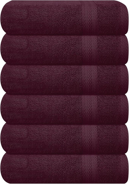 GLAMBURG Ultra Soft 6-Piece Hand Towel Set 16x28-100% Ringspun Cotton - Durable & Highly Absorbent Hand Towels - Ideal for use in Bathroom, Kitchen, Gym, Spa & General Cleaning - Burgundy