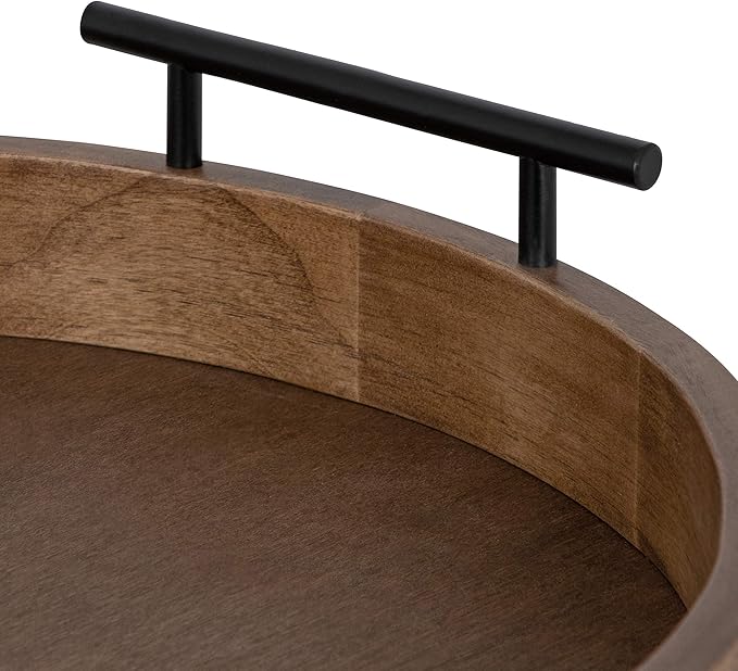 Kate and Laurel Lipton Modern Round Wood Decorative Tray, 18" Diameter, Rustic Brown and Black, Decorative Accent Tray for Storage and Display