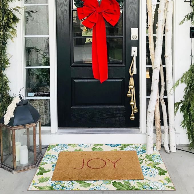 Front Door Mat Outside Entrance - 2x3 Spring Non-Slip Washable Doormat Indoor Outdoor Entrance Light Blue Green Floral Rug Small Throw Rugs for Entryway Bedroom Kitchen Front Porch Decor