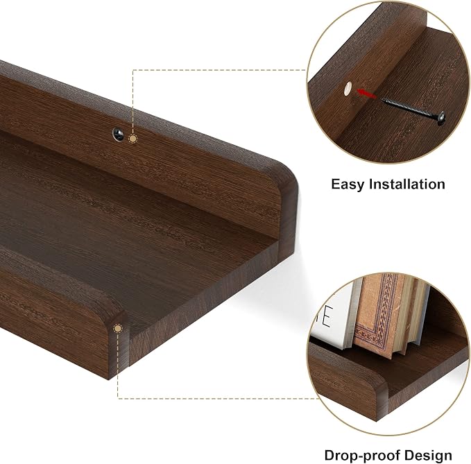 Love-KANKEI 36 Inch Long Floating Shelves Wall Mounted Set of 2, Large Wood Wall Shelves for Storage, Rustic Hanging Shelves for Display,Bedroom Living Room Bathroom Kitchen Office Dark Walnut